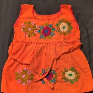 Orange Floral Embroidered Kids Top